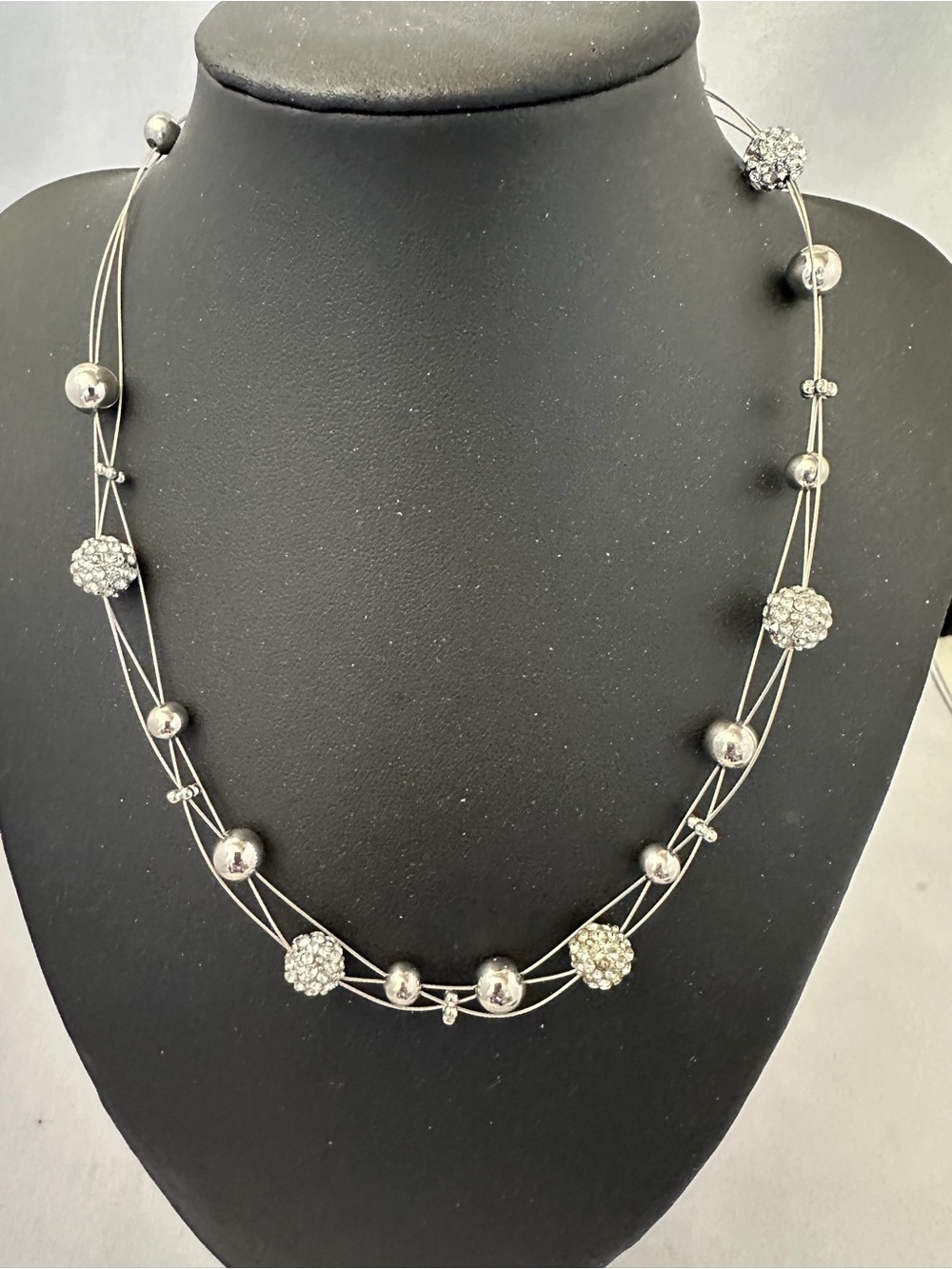 Cookie Lee Silver Crystal Multi-Strand Necklace with Pavé Drop Earrings - Picture 2 of 4